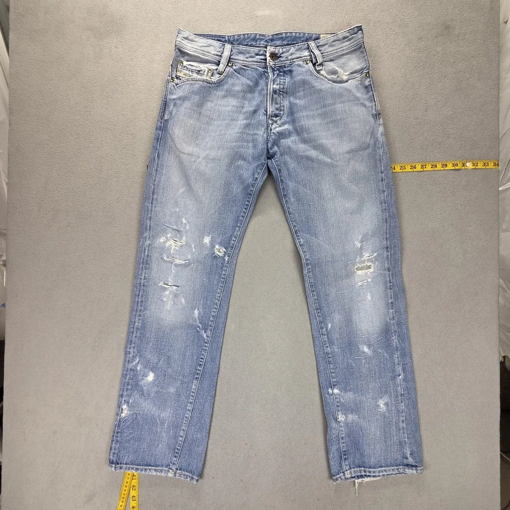 Diesel Jeans Mens 34x34 Blue Kajo Relaxed Straight Button Fly Made Italy 0071J
